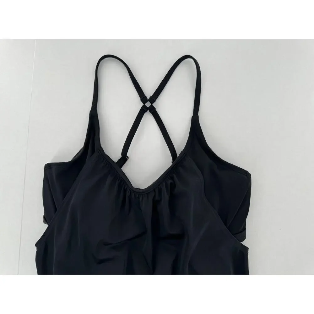 Athleta Swim Top Tankini Size 34 D/DD Black Cut Out Criss Cross Underwire​​ - Picture 5 of 14